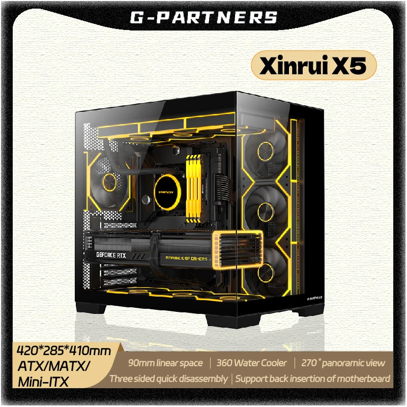 G-PARTNERS Xinrui X5 ATX/MATX/Mini ITX PC Case Three sided quick release Sea View Room 360 Water Cooler Desktop Computer Case