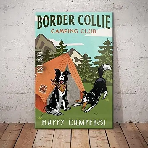 Metal Tin Sign Border Collie Dog Camping Club Aluminum Vintage Sign tin sign Retro for Home Garden Office Wall Decor