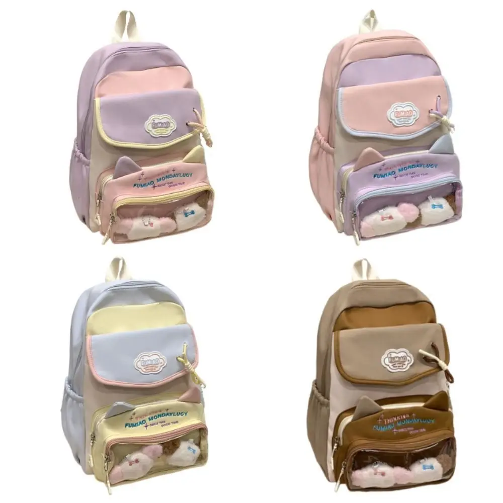 

Japanese Style Students School Bags Waterproof Multi Pocket Transparent Pocket Backpack Zipper Closure Wear-Resistant