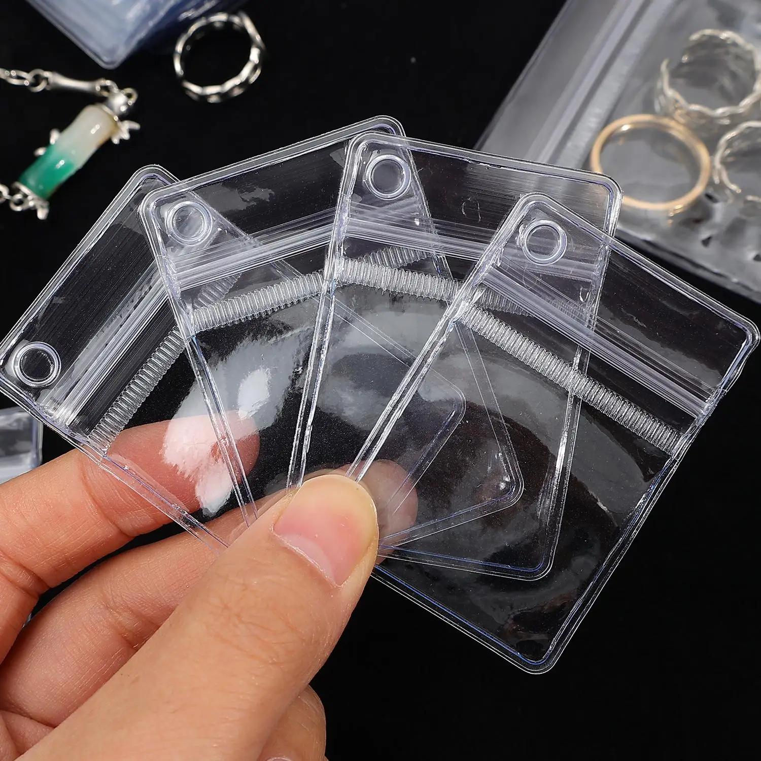 20/100Pcs Multi Size PVC Clear Jewelry Storage Bags Anti Oxidation Side Hole Organizer Bag Dust Proof Travel Gifts Storage Bags