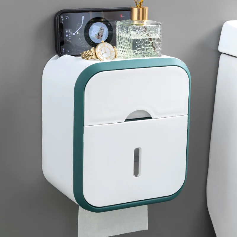 Toilet tissue box, wall mounted waterproof toilet paper box, punching free suction paper box, toilet roll paper storage rack