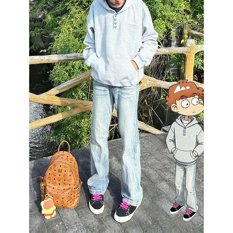 

Men's Faionable Heavy-Du Waed Straight Leg Jeans Lightning Burst Pattern Slim Fit Bootcut Casual Cotton Polyester Blend