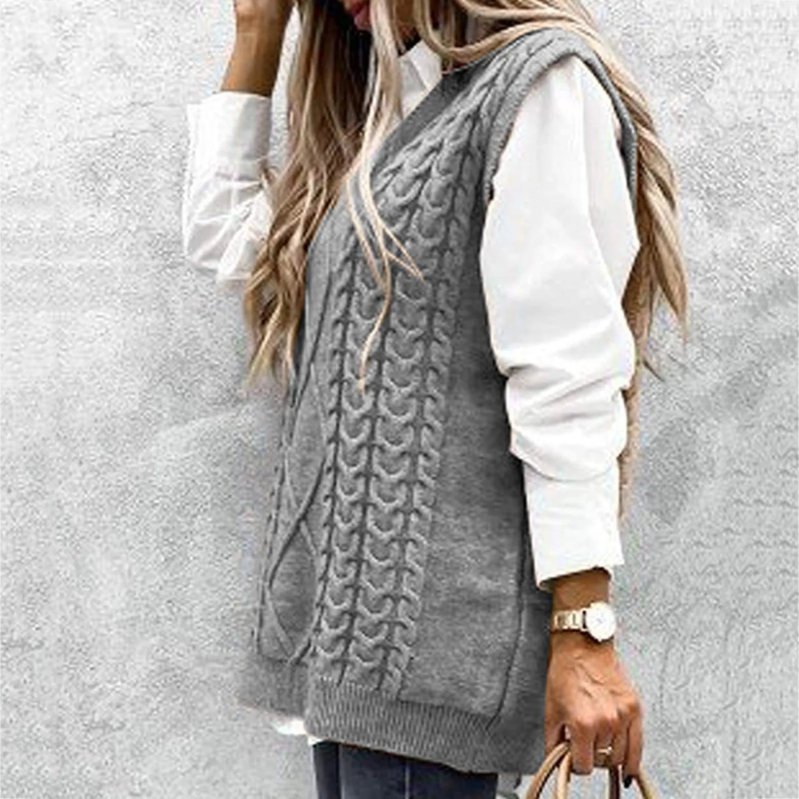 Autumn Women\'s Clothing Women\'s College Style Knitted Vest Sleeveless V-Neck Retro Sweater Vest Winter Slim Loose Knitwear Top