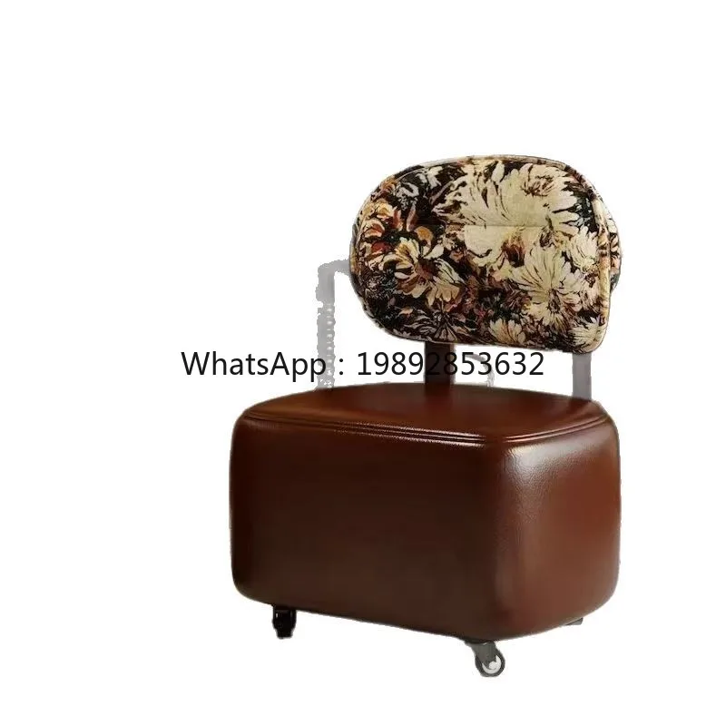 LYY Chinese Style Small Low Stool with Universal Wheels, Backrest, Living Room Sofa Stool, Solid Wood Shoe Changing Stool,