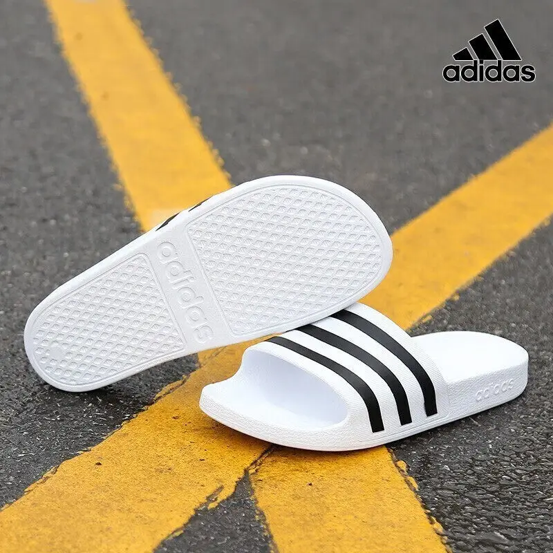 2026 Adidas Unisex Slide Sandals EVA Cloudfoam Soft Comfort Shower Beach Slides Black White Slippers F35539