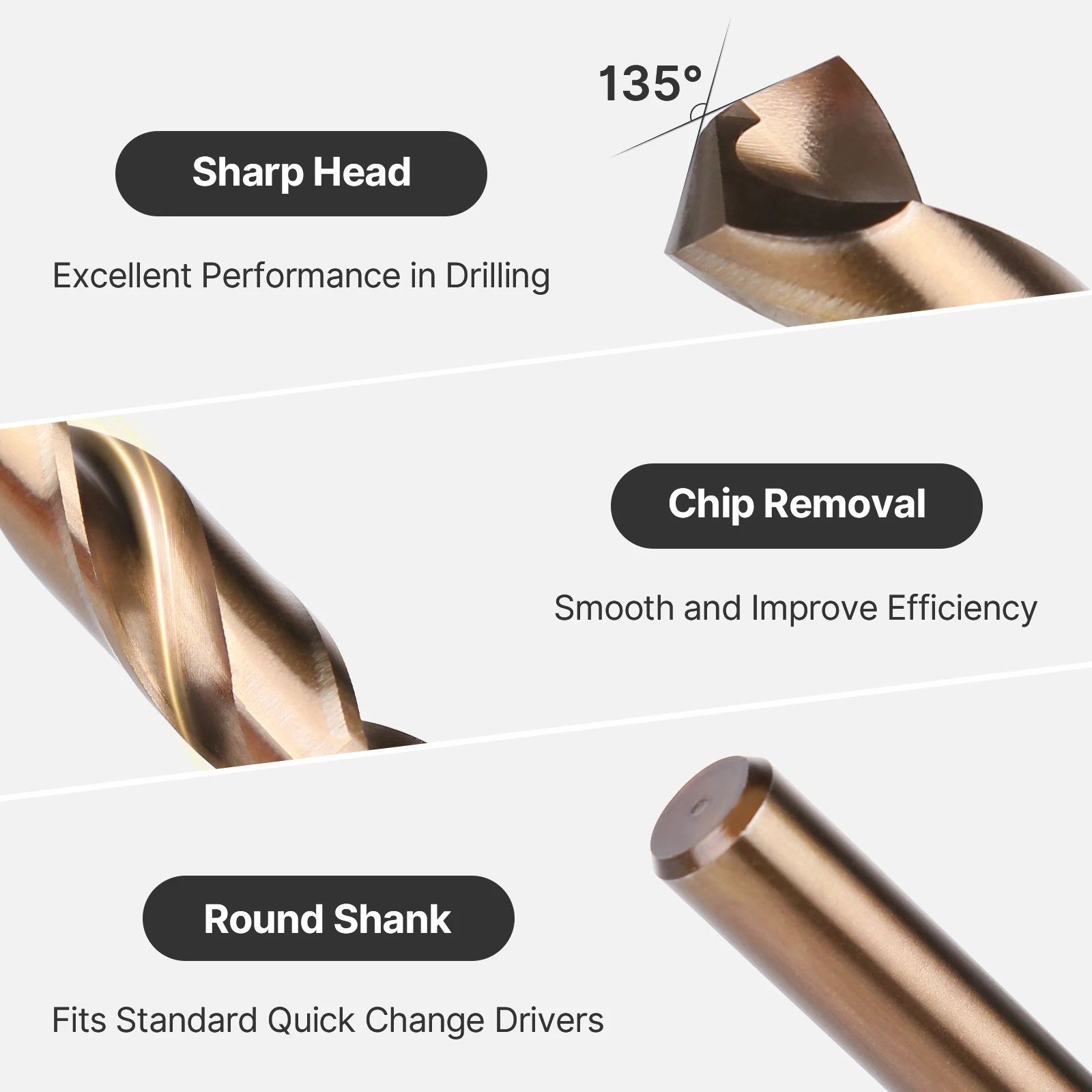 HSS M35 Spiralbohrer 1,0-13,5 mm mit geradem Schaft, Lochsäge für Edelstahl, Aluminium, Eisen, Holz, Kunststoff, Metallbohrer – Detail 3