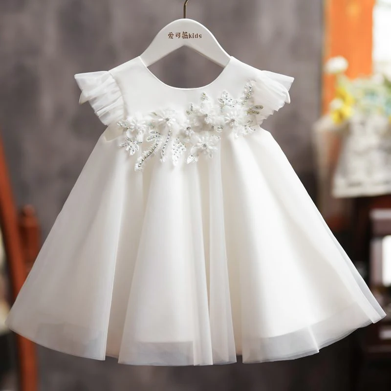 Luxury Elegant Wedding Guest Dress for Kids Girl White Short Evening Gowns Bridesmaid Christening Birthday Party Pageant Dresses