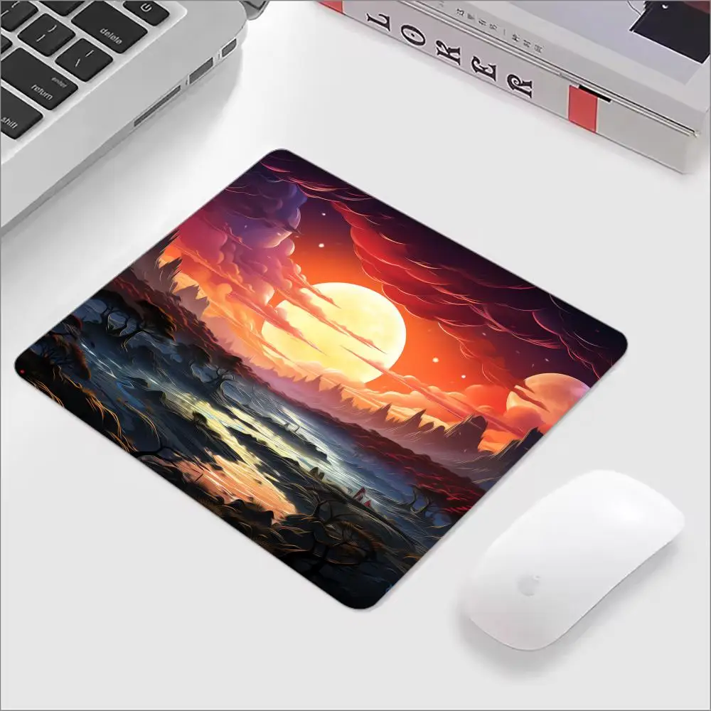 

Коврик для мыши с пейзажем Солнца и Луны, большой квадратный коврик для мыши для компьютерных офисных игр, резиновые противоскользящие коврики для мыши, небольшой декор, настольные коврики