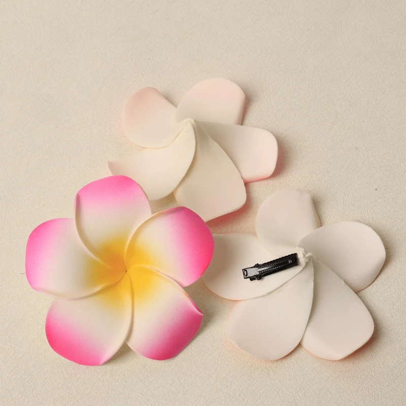 10 Stück Schaumstoff-Hawaiianische Frangipani-künstliche Plumeria-Blumenhut-Haarspangen für Zuhause, Party, Frauen, Mädchen, Hawaii, Strand, Urlaub, Dekoration – Detail 9