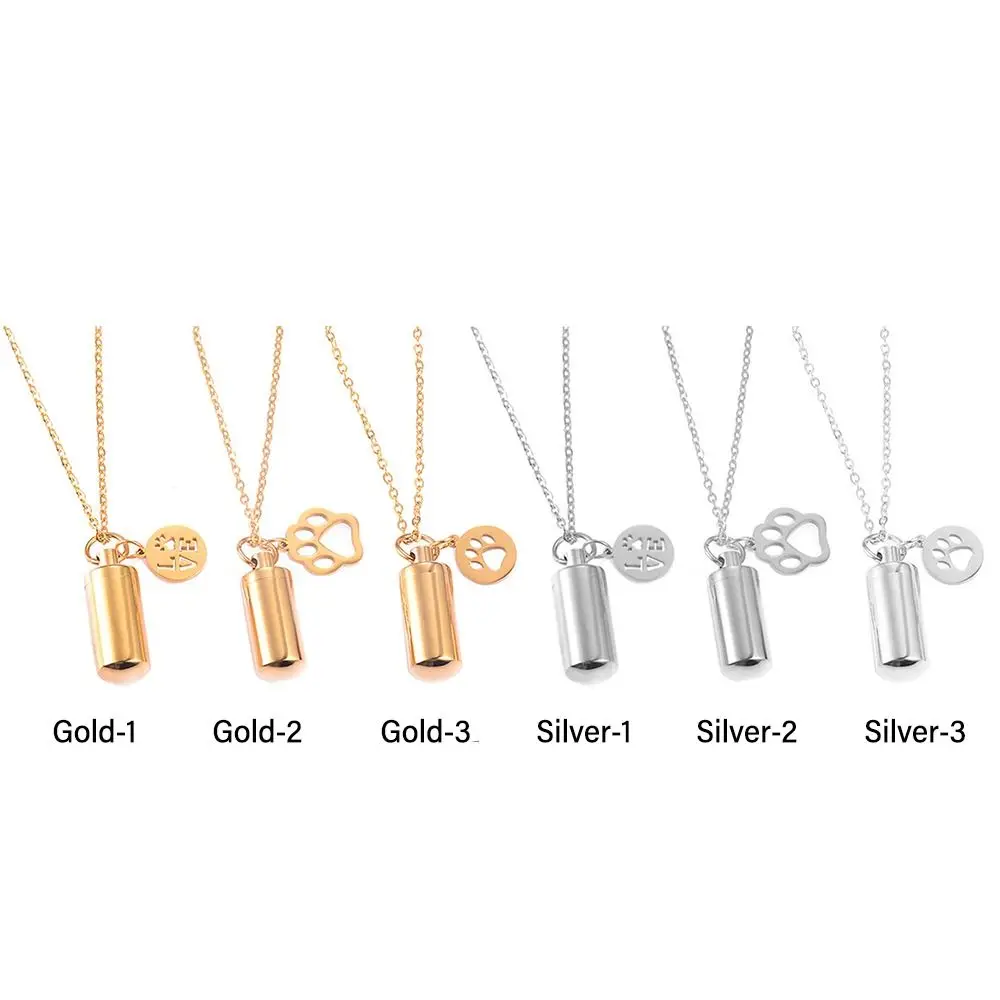 أنبوب أسطواني مفتوح قلادة تذكارية ، قلادة زجاجة رغبية ذهبية وفضية ، مجوهرات سهلة الاستخدام ، فولاذ مقاوم للصدأ ، موضة