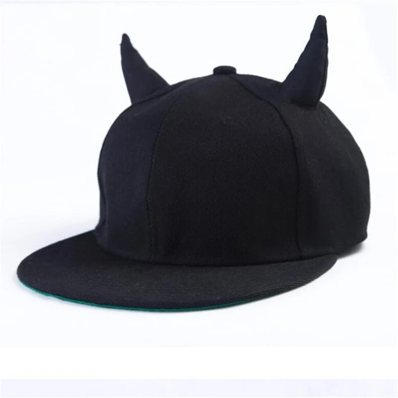 Men Women Snapback Adjustable Baseball Cap Hip Hop Hat Black Devil Horns Cap