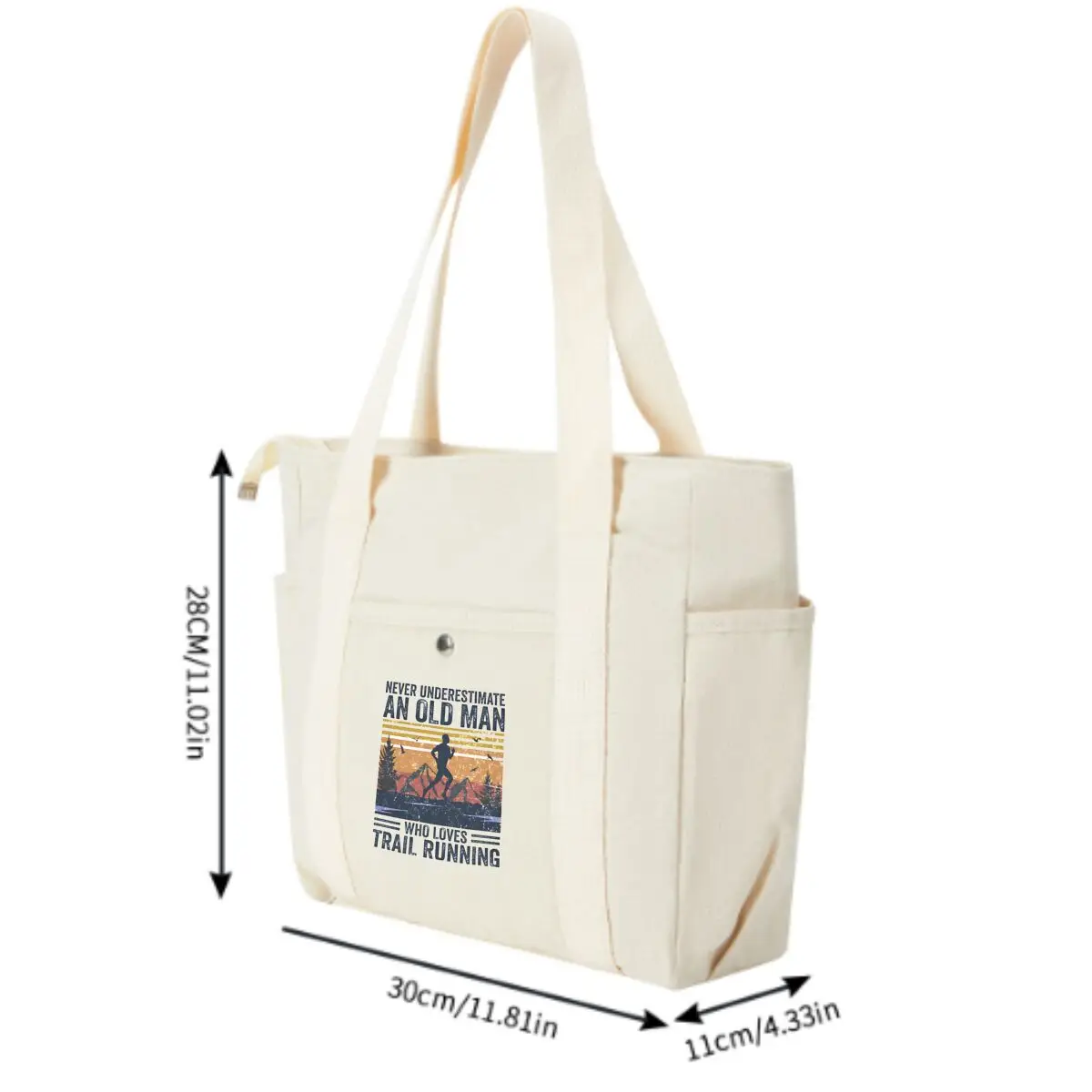Trail Running Old Man Graphic Canvas Handbag Work Commuter Carrying Outfit Book Shoulder Bag Shopping Bag