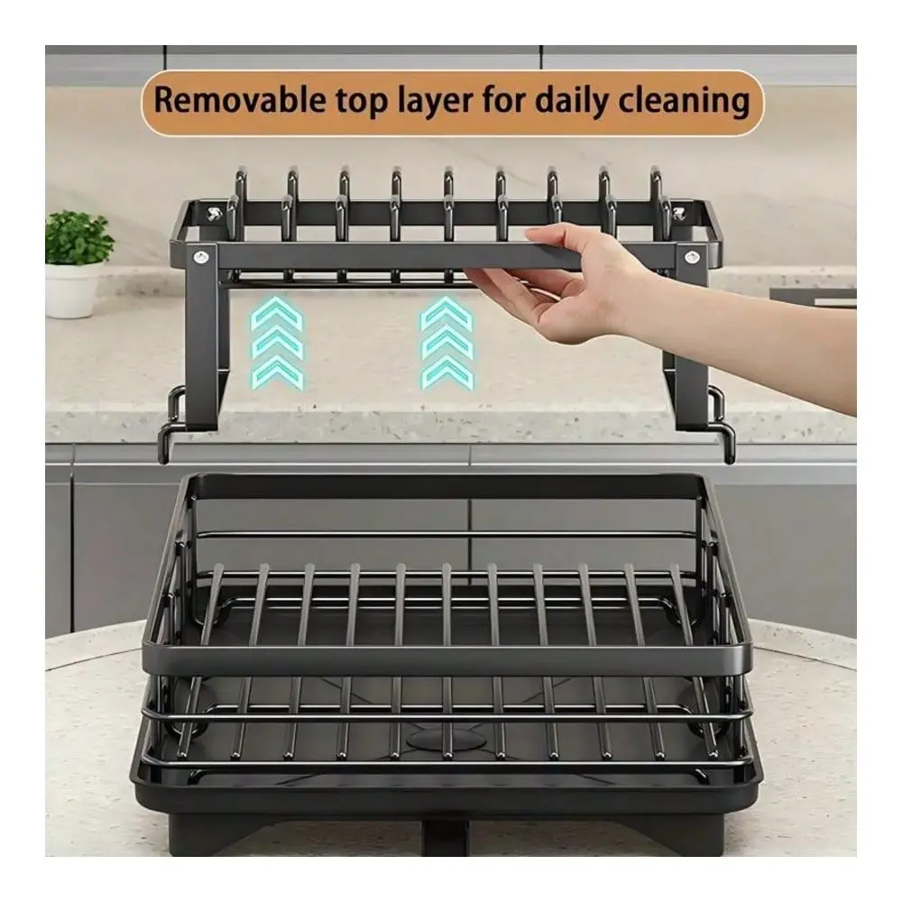 

Drying Rack, 2 Tier Dish Racks For Kitchen Counter, Large Stainless Steel Kitchen Dish Drying Rack With Drainboard, Detachable