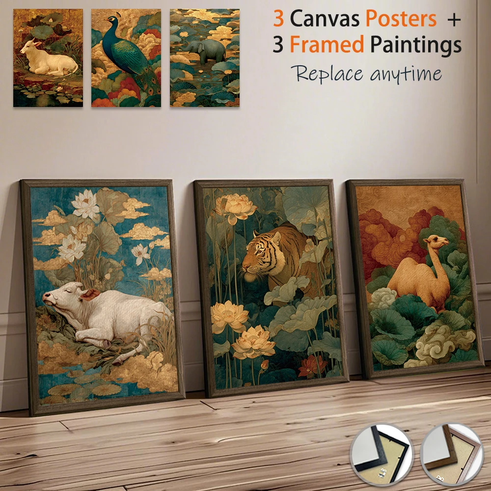 

Buy Three Get Three Free, 12*16in Canvas Poster Vintage Animal, Polished Plexiglass Frame, Modern Wall Art for Home Room Decor