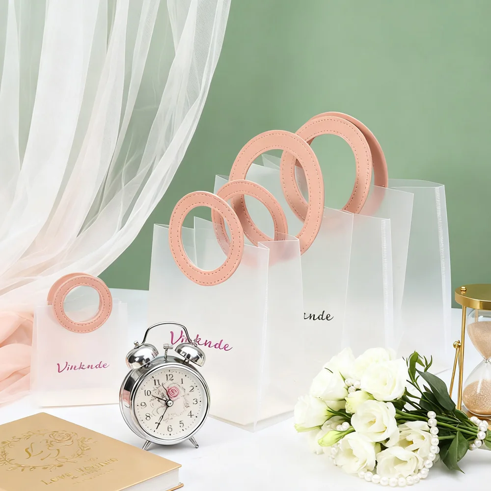 

50Pcs Gift Bags Transparent Circular Handle Packaging Sack Wedding Holiday Party Gift Jewelry Perfume Candle Home Storage Bag