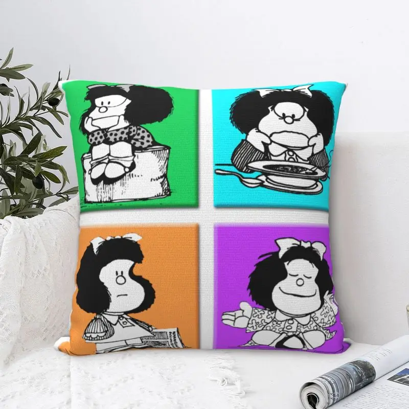 Custom Curious Mafaldas Quino Comics Argentina Cartoon Cushion Cover 40x40cm Velvet Modern Pillow Cases