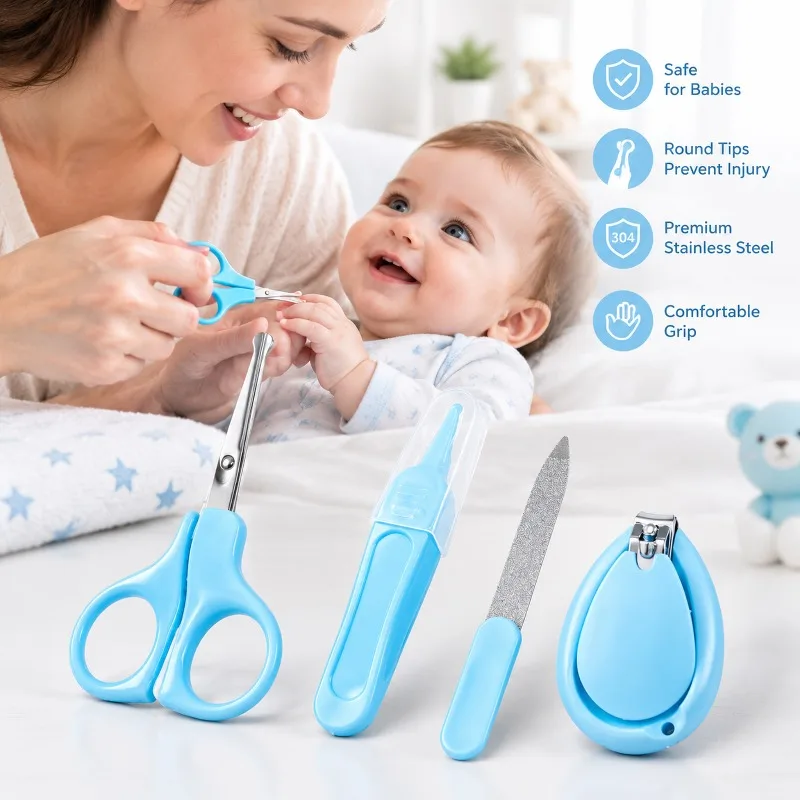 Stainless Steel Baby Nail Clippers Set Anti-pinch Round Head Safe Nail Care Tools 1/2/4Pcs