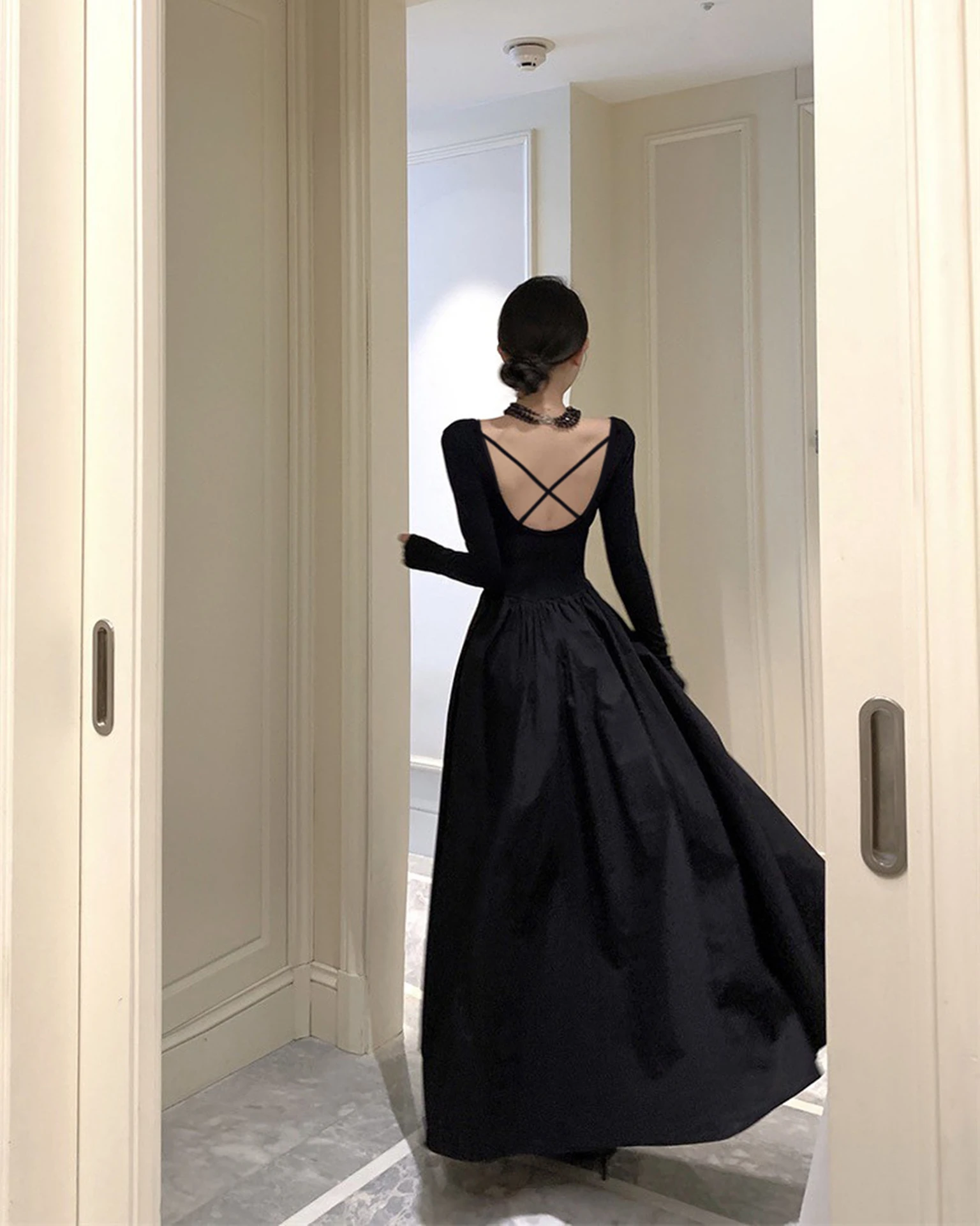 Dulzura Autunno Moda Sexy Colletto Quadrato Manica Lunga Backless Abito Lungo Allentato Donna Solido Abito Elegante Party Club Prom Outfit