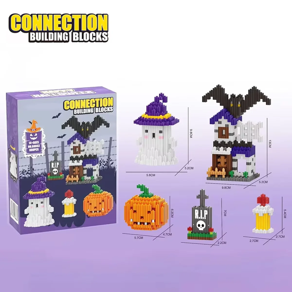 Blocs de construction de connexion de noël et d'halloween, Mini modèles, maison hantée citrouille fantôme + jouet d'assemblage amusant pour décoration festive pour enfants
