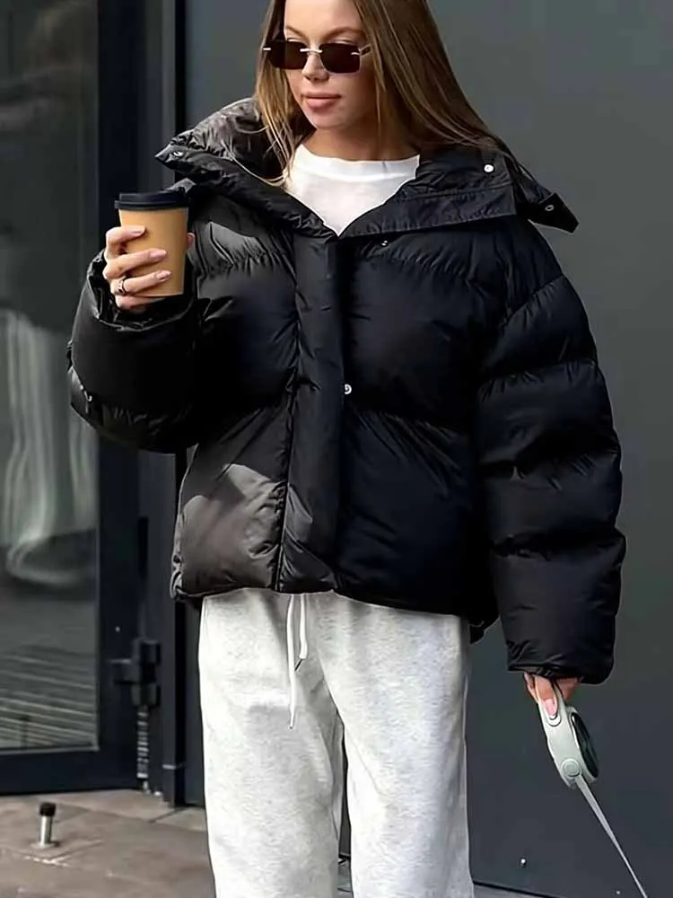 

European and American style winter new women's loose commuter versatile long-sleeved stand collar thick cotton coat