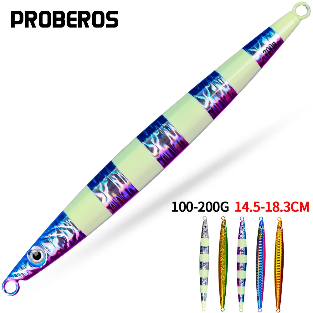

PROBEROS 5PCS Super Sinking Metal Casting Jig 100G 200G Shore Drag Cast Jigging Spoon Fishing Lures Artificial Bait Pesca Tackle