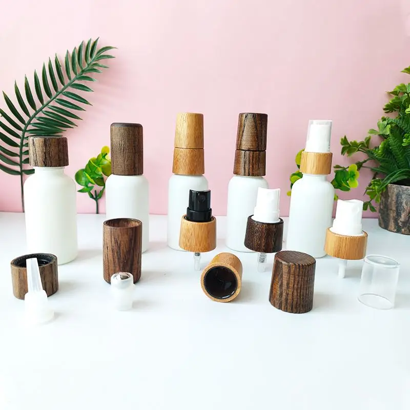 50 Pcs Wholesale Eco-friendly Bamboo Wood Spray Tops Dispenser Pumps Used for 18mm Essential Oil Bottle Reusable Nozzle Head