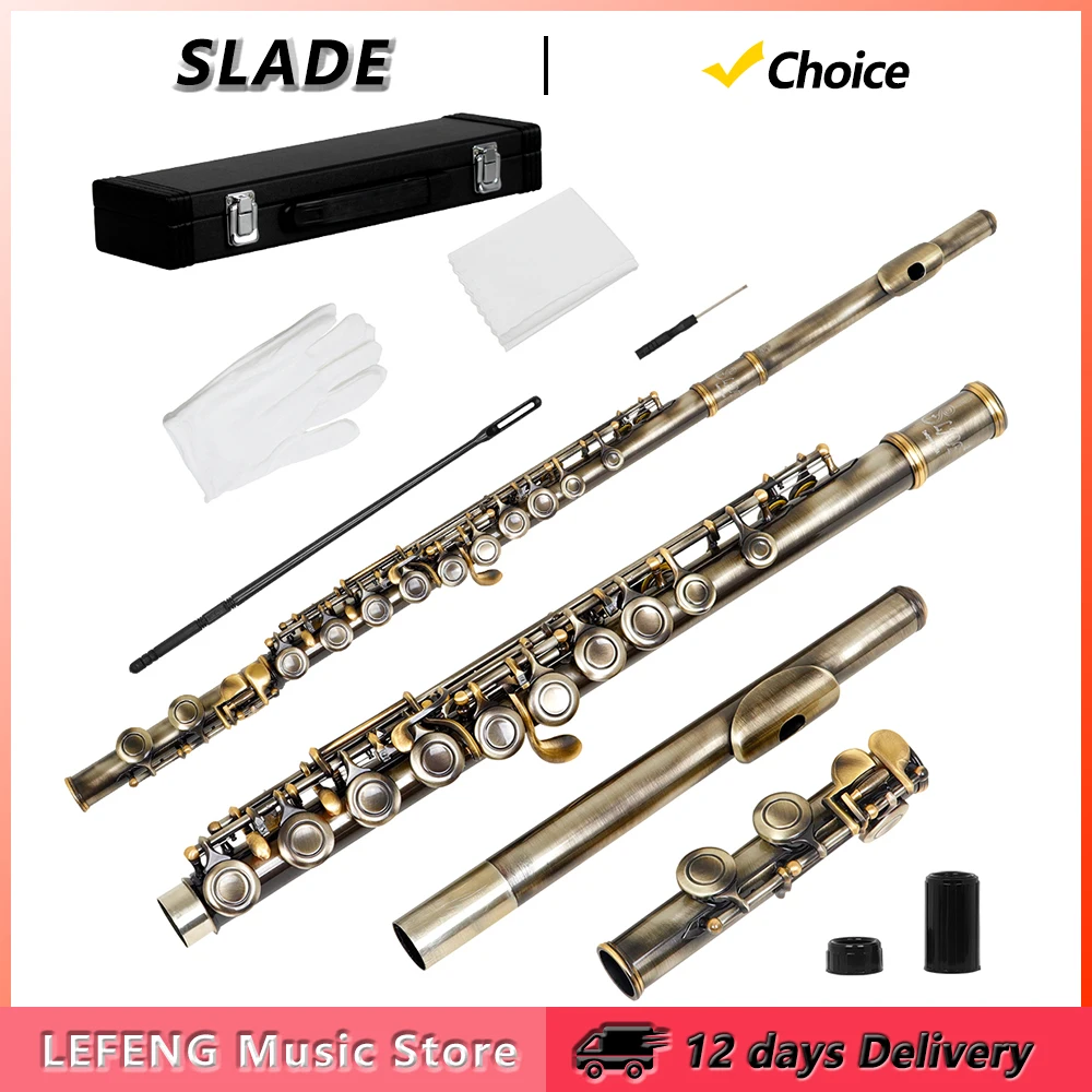 

SLADE Flute 16 Closed Holes C Key Concert Transverse Flute with Box Cleaning Cloth Stick Gloves High-grade Woodwind Instrument
