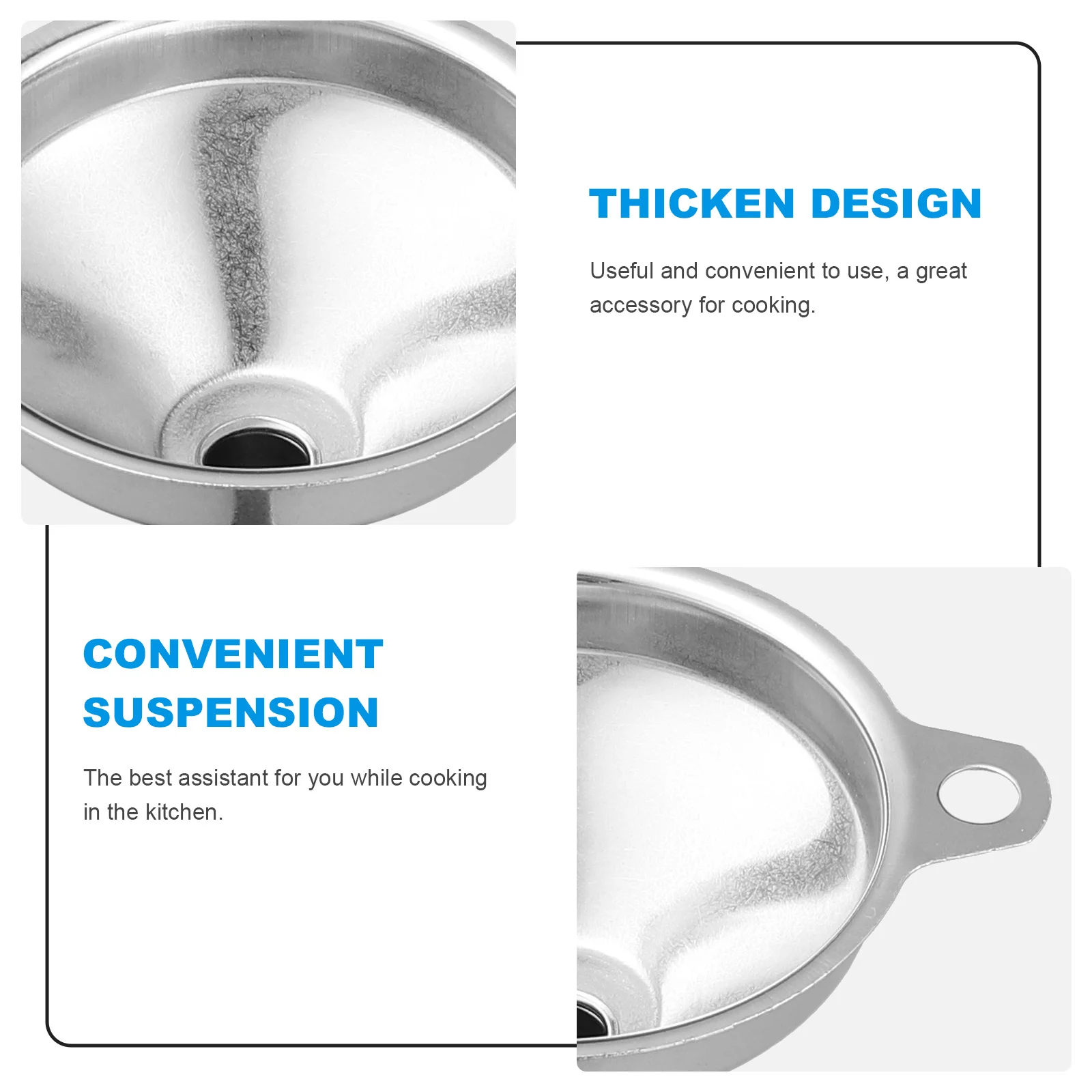 

2Pcs Stainless Steel Funnel Kitchen Cooking Accessories for Oil Wine Soy Sauce Flour Chili Powder Fast Pouring