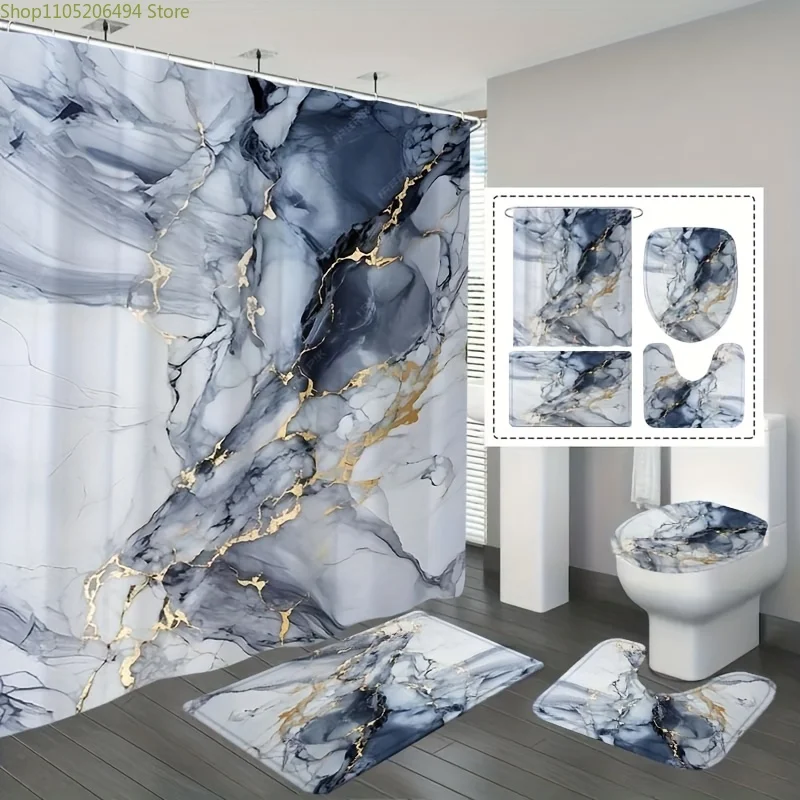 

1/4pcs Marble Style Shower Curtain, Digital Print Modern Style Home Decoration, Machine Washable, Fashionable Theme, Suitable