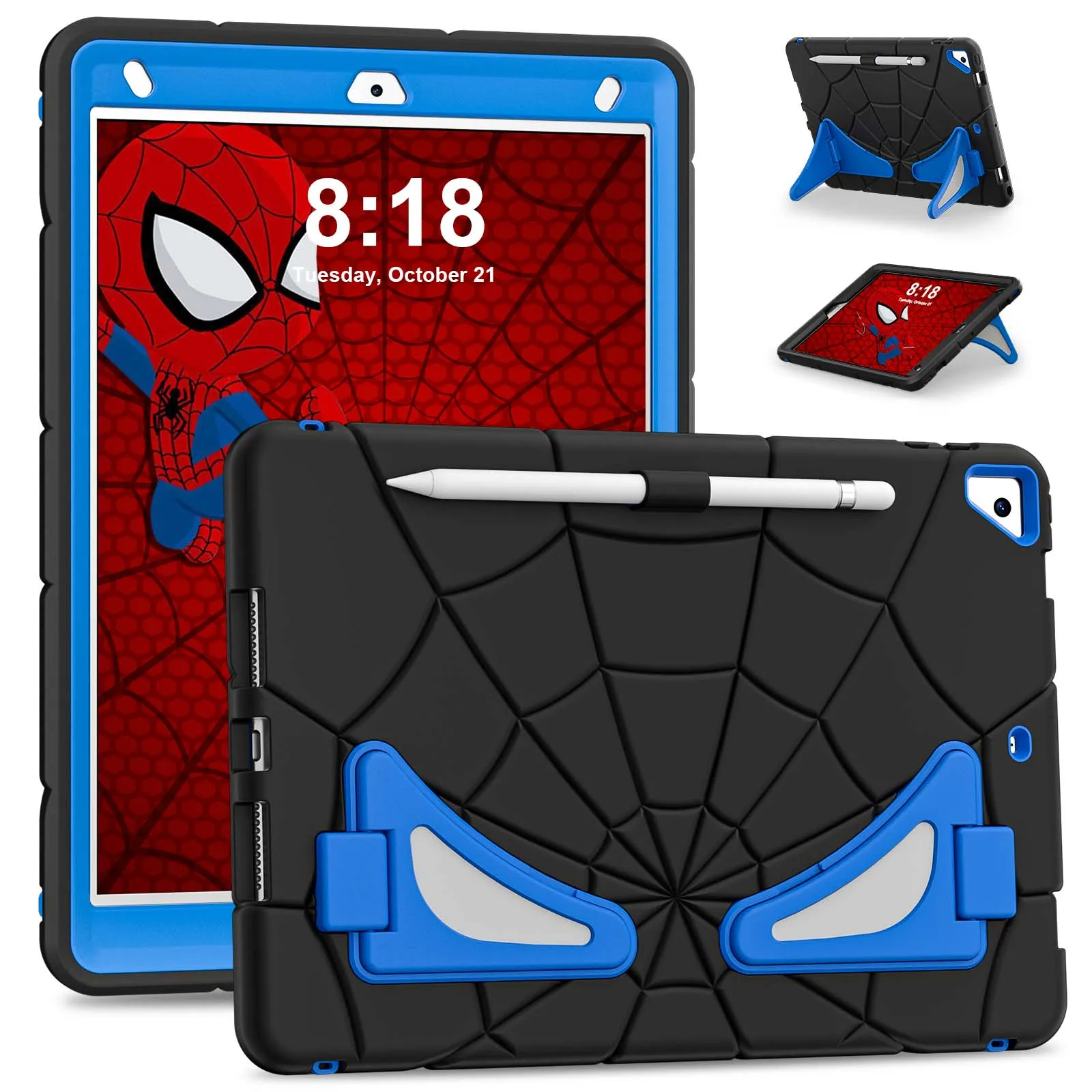 

Kids Rugged Case Universal For iPad 10.2 2019 2020 2021 7th 8th 9th Gen. Built-in Kickstand Hybrid Cover Shockproof PC-Silicone