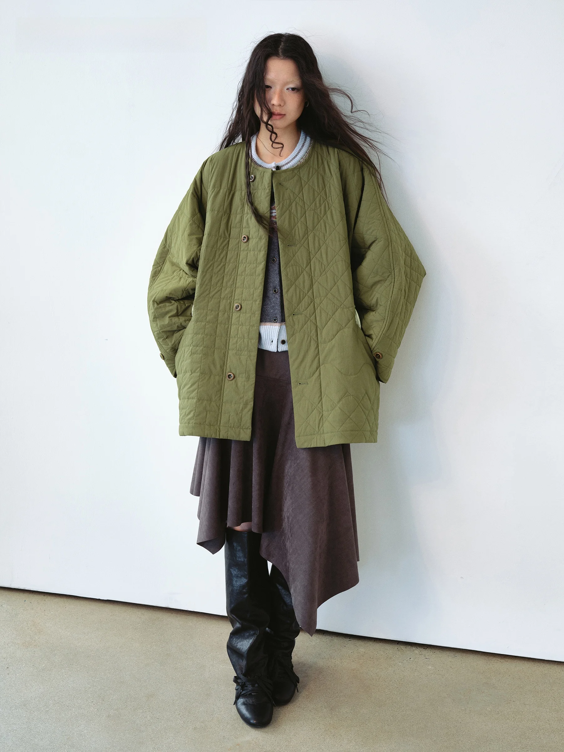 

VERMO Classic Retro Heavy Embroidery Irregular Stitch Double-Sided Wear Sleeve Cotton Jacket Outerwear Nylon Fabric