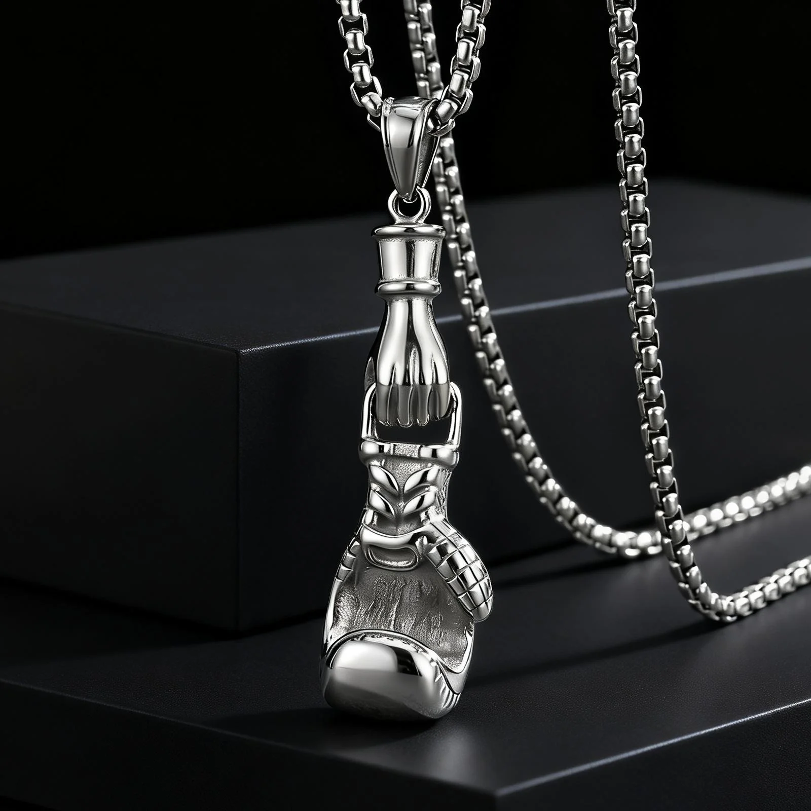 Retro Hip Hop Boxing Gloves Pendant Fashion Stainless Steel Necklace for Men Fitness Sports Punk Jewelry Accessories Gifts