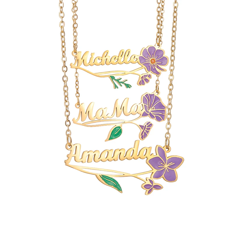 قلادة Goxijite Tredny الملونة المخصصة باسم الزهور للنساء والفتيات مخصصة لحفلات أعياد الميلاد وإكسسوارات الهدايا