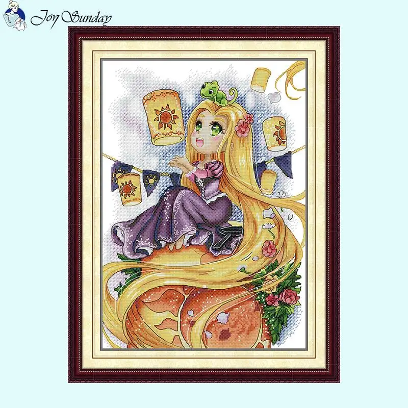 Rapunzel Cartoon Character Pattern Cross Stitch DIY Handmade Needlework 14 16 11ct Counted Printed Canvas Fabric Embroidery Kits