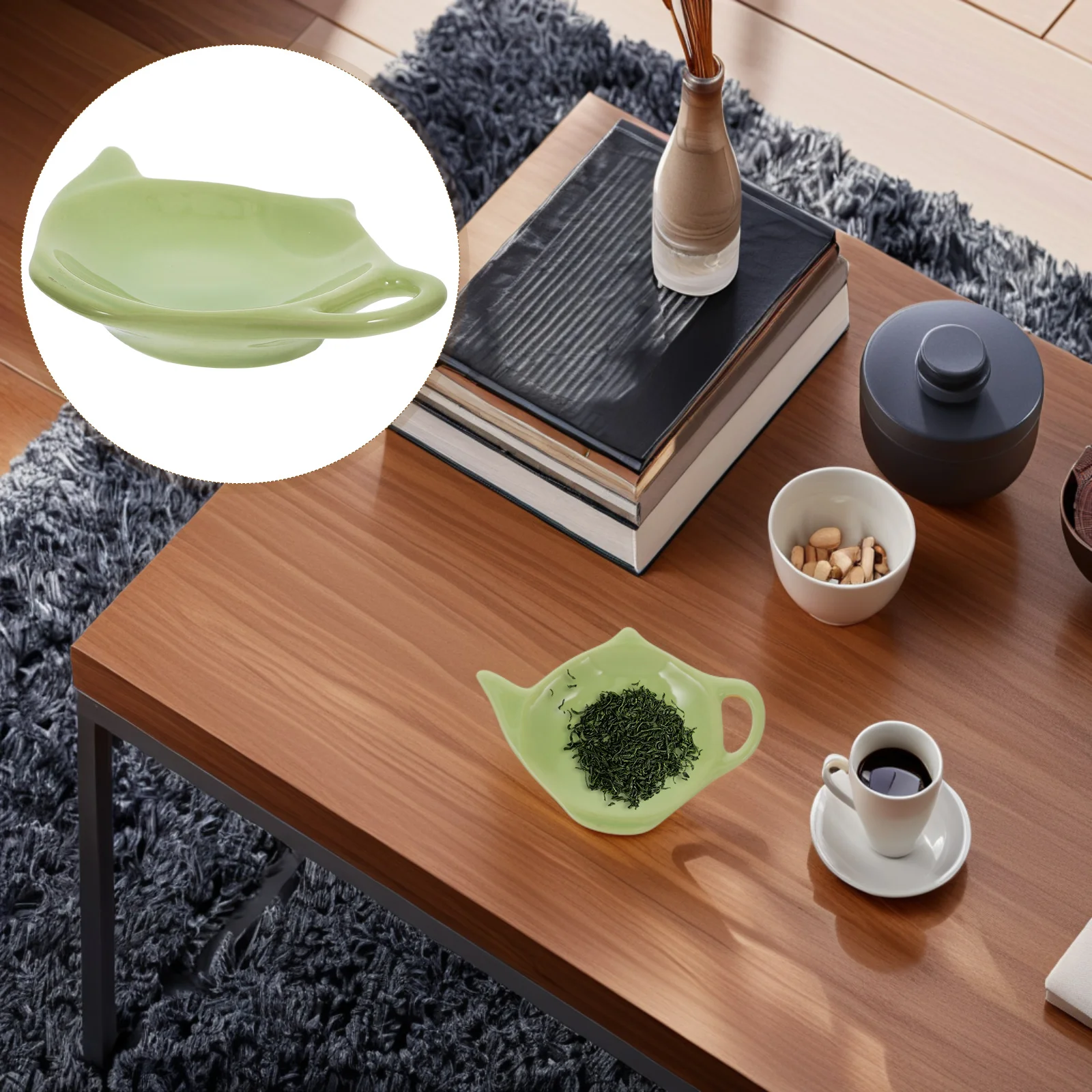 Tea Mug Bag Tray Cradle Used Holder Washable Ceramic Coffee Saucer Coaster Rest Green for Travel