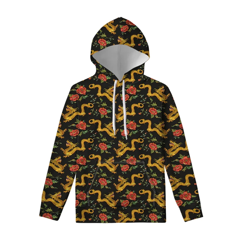 Chinese Dragon Graphic Hoodies For Men Clothing 2024 Street New Cool Desings Hip Hop 3D Print Hooded Sweatshirts Pullovers Coat