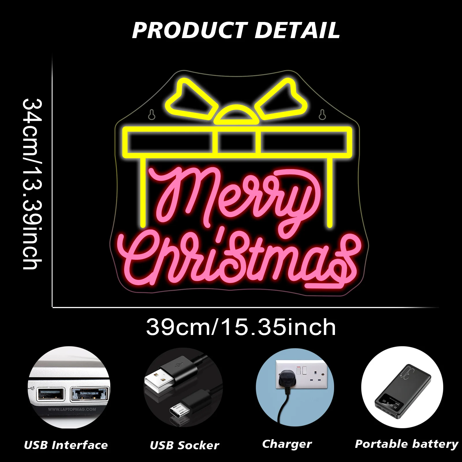 Christmas Neon Sign Tree Gift Box Light Decorations Dimmable LED Light Up Sign for Wall Decor Party Kids Gift Winter Home