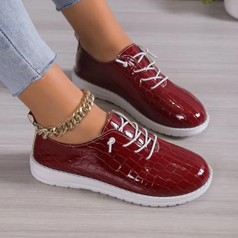 

NEW Large Size 36-43 Derby Casual Shoes woman Leather Lace-Up Soft Sole Leather Original Flat Sneakers Driving vulcanized Shoes