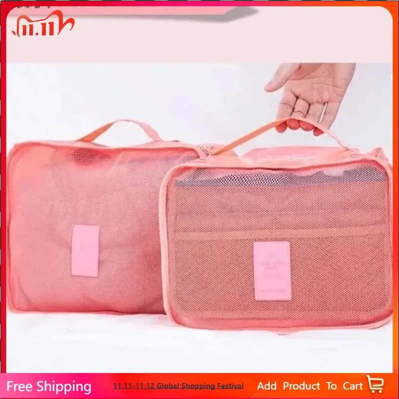Paquete de seis bolsas de almacenamiento de viaje impermeables, organizador de ropa duradero, kit de clasificación de equipaje de mano, elementos esenciales de viaje