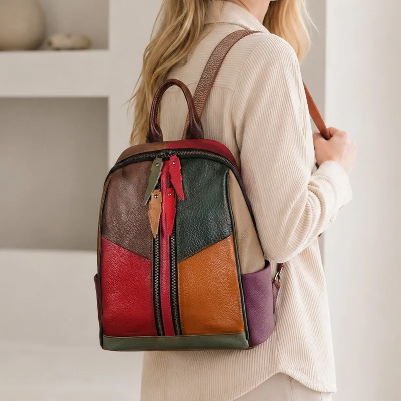 Nesitu Highend Unique Vintage A4 Top Grain Genuine Leather Women Backpack Cowhide Girl Travel Bag M3378