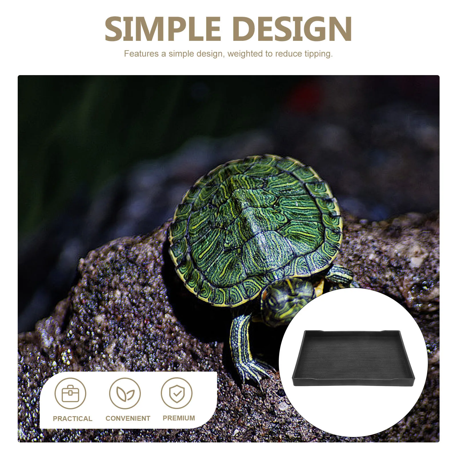 

Large Reptile Bowl Black Shallow Turtle Food Water Dish Weighted Anti-Tip Pet Feeding Bath Supplies Pet Food and Water Dish