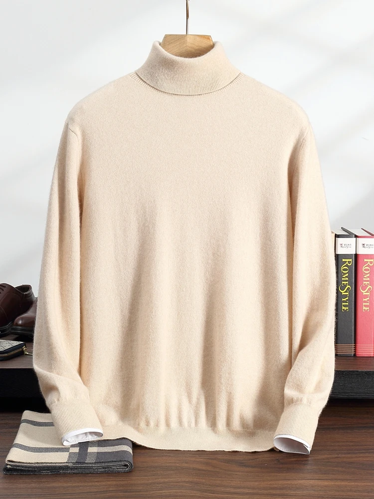 Men's Basic Clothing High Lapels Pullover Autumn Winter Sweater 100% Cashmere Sweater Pullover Versatile Warm Inside Join Knit