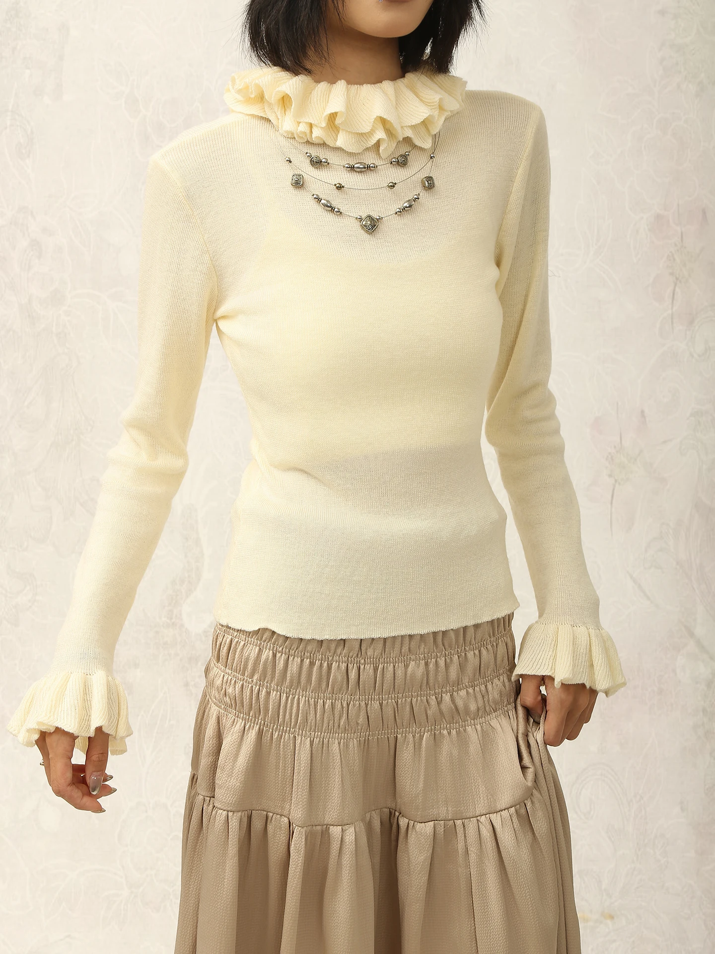 

Шикарный женский вязаный топ Long Sve Base irt Inner Wear из искусственной сосны с пузырьками бежевого цвета на раннюю осень