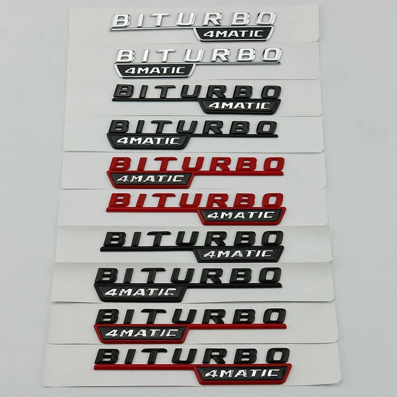 

2pcs for Mercedes AMG Turbo Red 4MATIC Biturbo Black 4MATIC + leaf board side logo body logo sticker