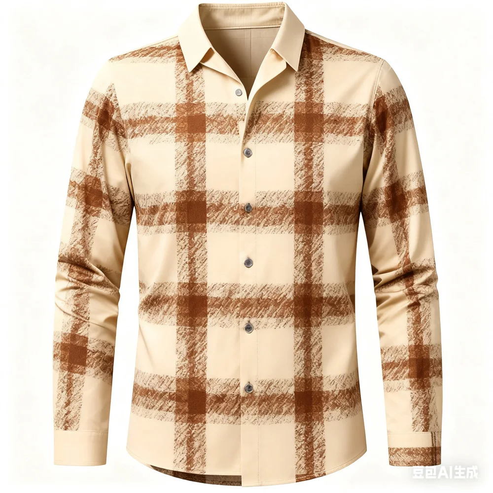 Men's Natural Square Diamond Shaped Printed Shirt Long Sleeved Lapel Shirt Men's Hawaiian Shirt Man Xmas Shirt Shirt Dress Man