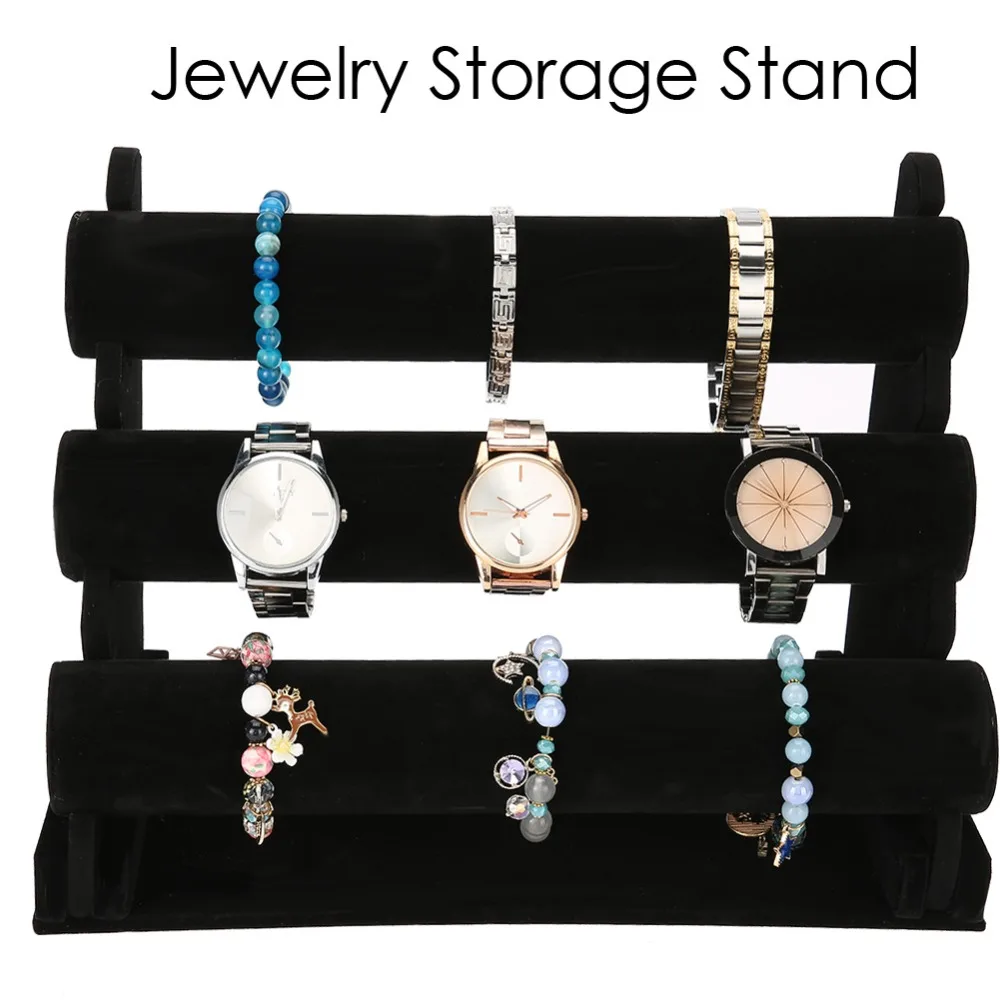Portable Flannel Watch Display Rack Black 31 * 17 * 25cm Bracelet Holder Stand Jewelry Display Tower Bracelet Storage