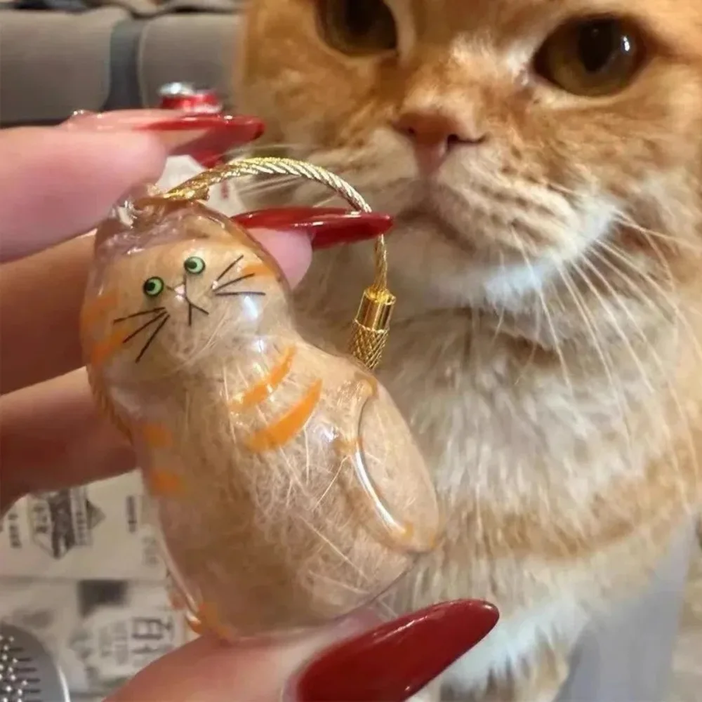 Transparent Cat Hair Storage Keychain Pendant Pet Fur Keepsake Memorial Souvenir for Backpack Bag Car Key Ginger Cat Lover Gift