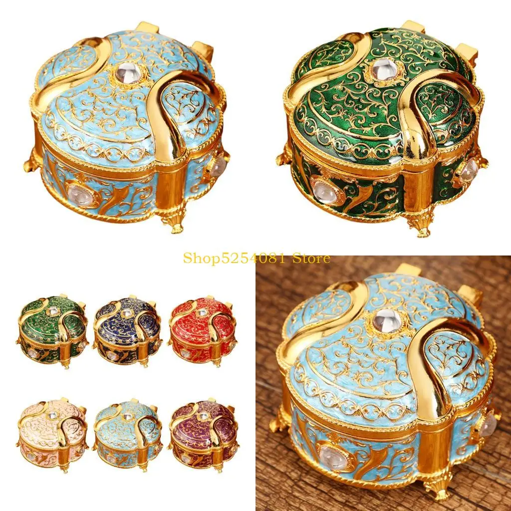 AXYC Handcrafted Enamel Round Jewelry Box Decorative Storage Container for Trinket
