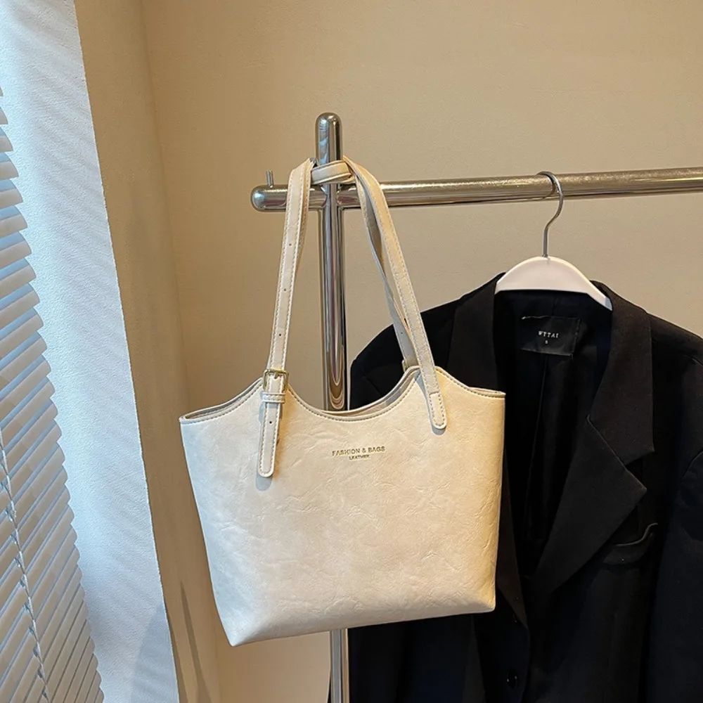 

New Solid Color Shoulder Bag PU Leather Zipper Tote Bag Large Capacity Messenger Bag Women