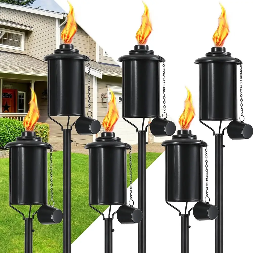 

Set of 6, 16 Oz Outdoor Metal Garden Torches, 59 Inches Tall, Citronella Torches for Patio Parties